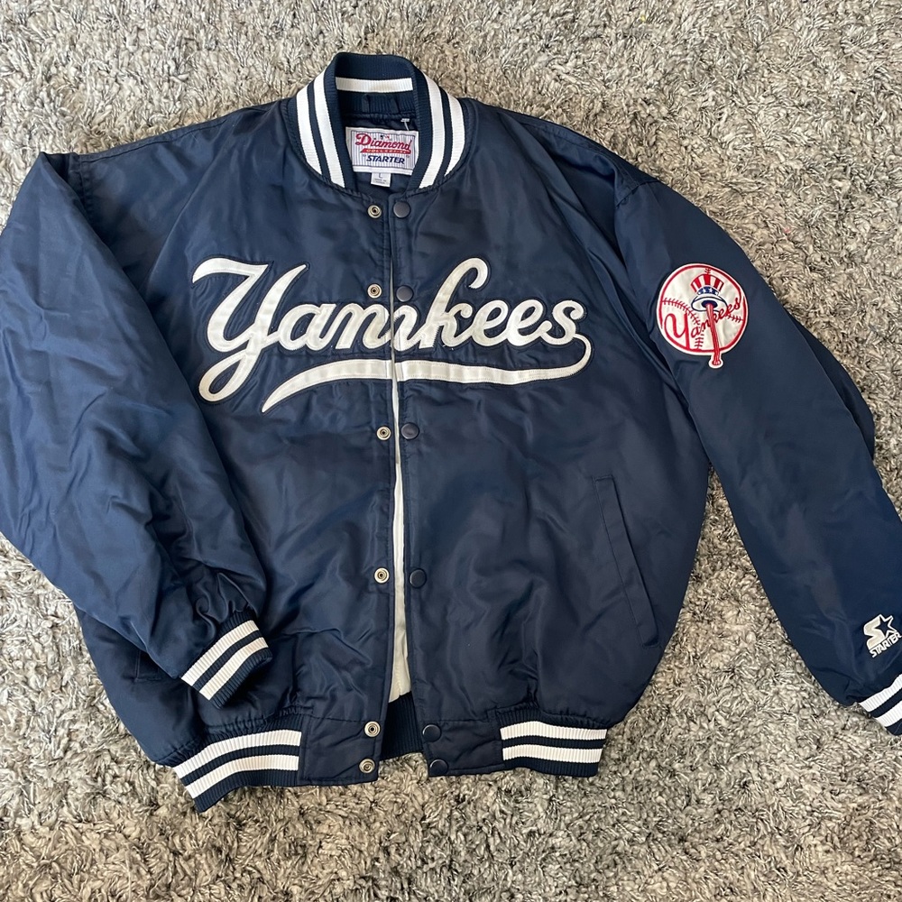 STARTER Navy and White Yankees Bomber Jacket